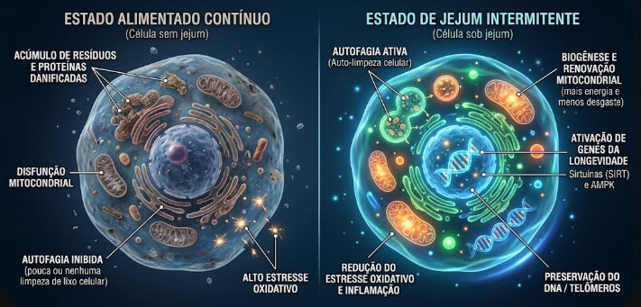 Os impactos reais do jejum intermitente na longevidade celular